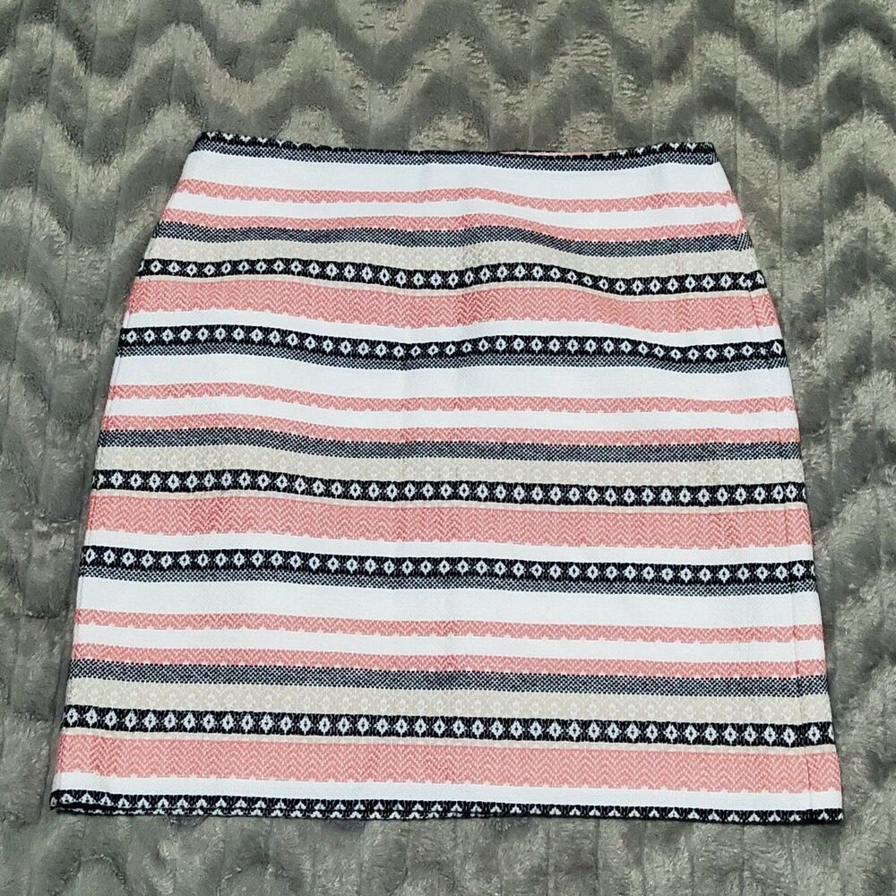 Loft Womens Size 6P Pink White Black Striped Midi Straight Pencil Skirt
